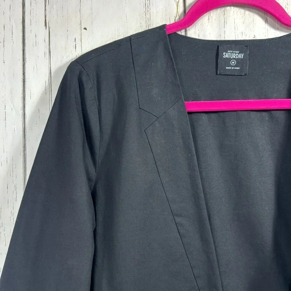 Kate Spade Saturday Black Cotton Open Front Blazer Womens Seamed Lapel Jacket